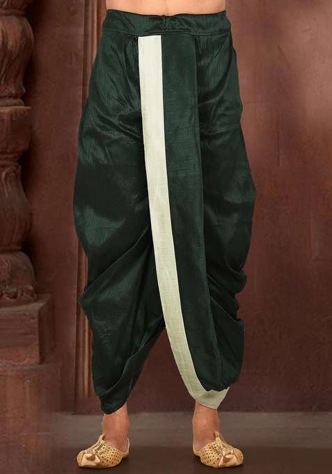 Sea Green Solid Art Silk Blend Dhoti For Men