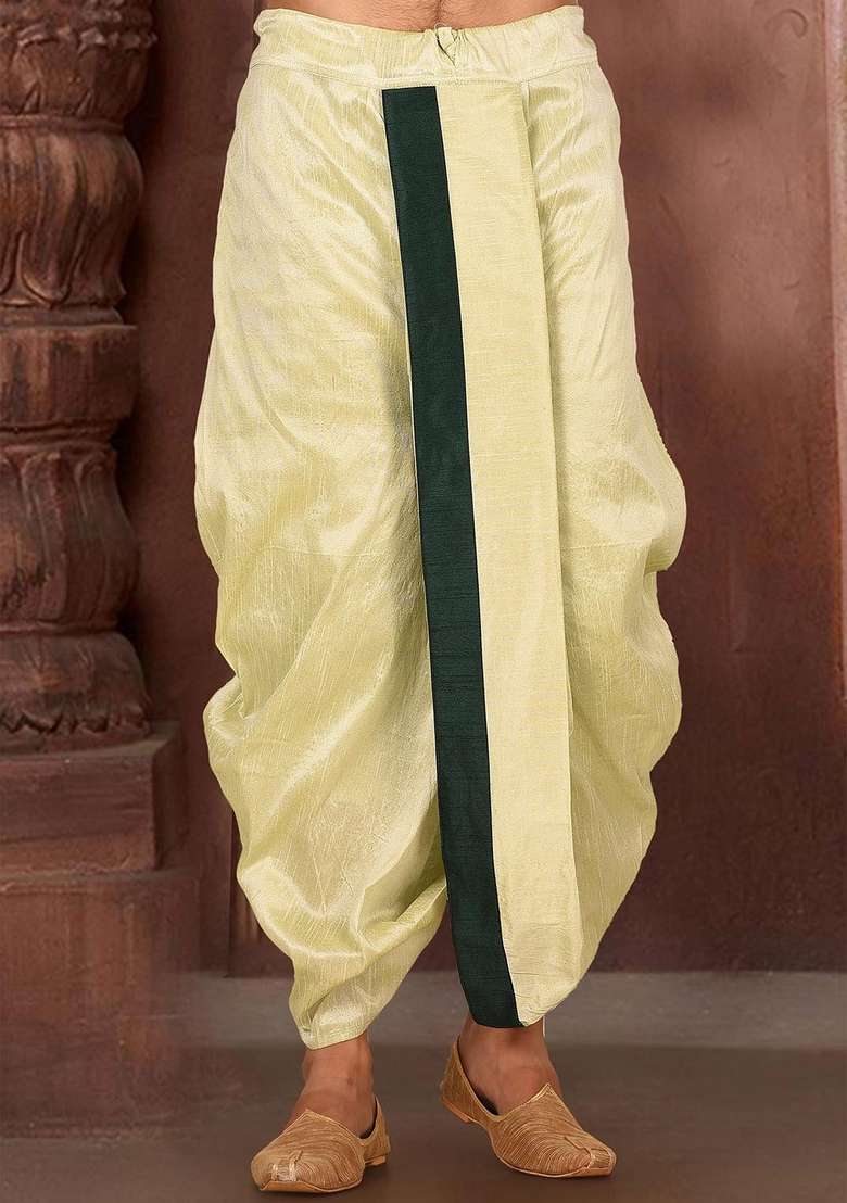 Sea Green Solid Art Silk Blend Dhoti For Men - Indya