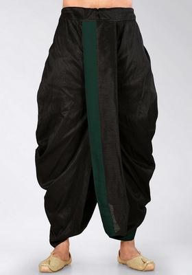 Black Rama Green Solid Art Silk Dhoti For Men