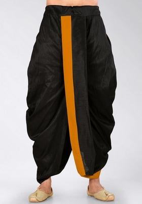 Black Mustard Solid Art Silk Dhoti For Men