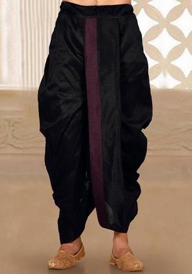 Black Wine Solid Art Silk Dhoti For Men