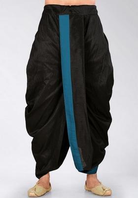 Black Firozi Solid Art Silk Dhoti For Men