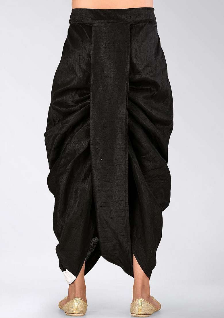 Black Firozi Solid Art Silk Blend Dhoti For Men - Indya