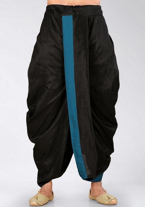 Black Firozi Solid Art Silk Dhoti For Men