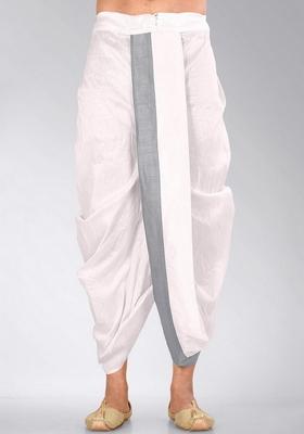 White Grey Solid Art Silk Dhoti For Men