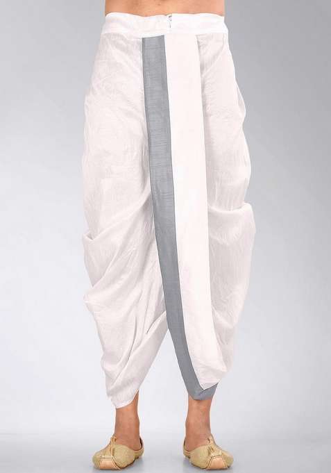 White Grey Solid Art Silk Blend Dhoti For Men