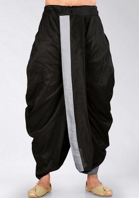 Black Grey Solid Art Silk Dhoti For Men