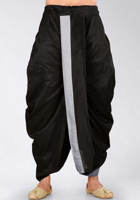 Black Grey Solid Art Silk Blend Dhoti For Men