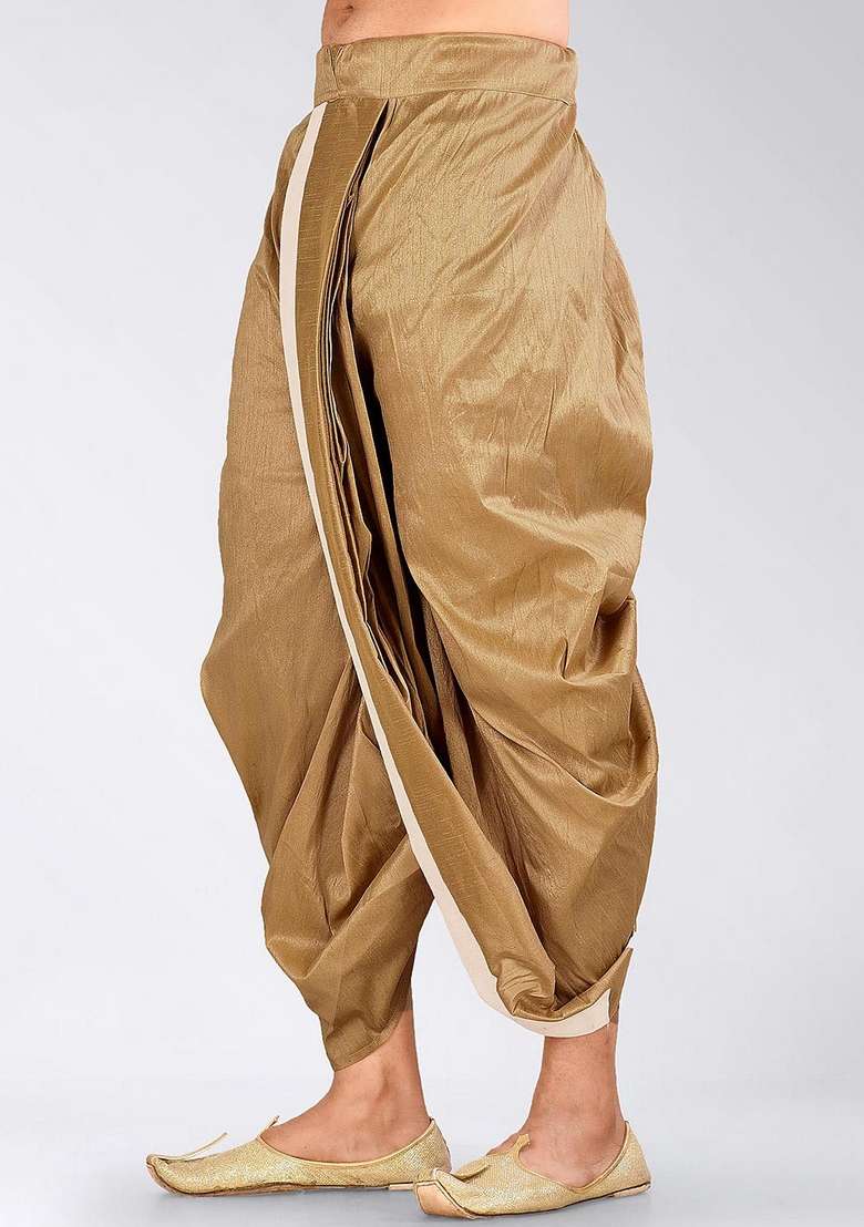 Chikoo Brown Solid Art Silk Blend Dhoti For Men - Indya