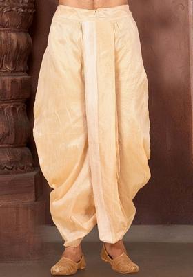 Fawn Deep Cream Solid Art Silk Dhoti For Men