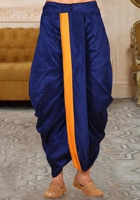 Royal Blue Solid Art Silk Dhoti For Men