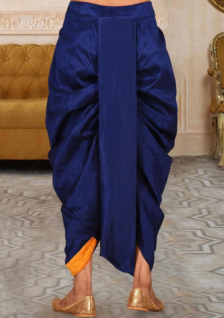 Royal Blue Solid Art Silk Dhoti For Men