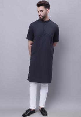 Black Plain Pure Cotton Kurta For Men