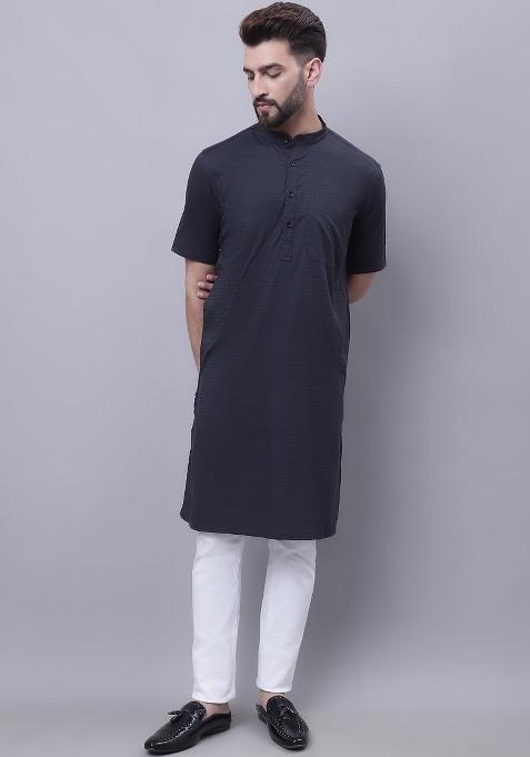 Black Plain Pure Cotton Kurta For Men