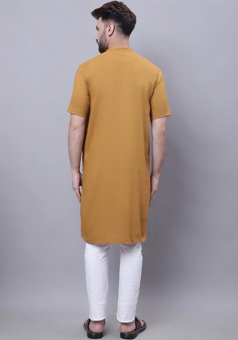 Mustard Yellow Plain Pure Cotton Kurta For Men