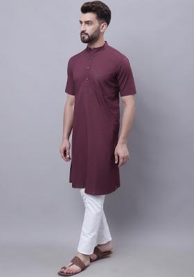 Wine Plain Pure Cotton Kurta For Men