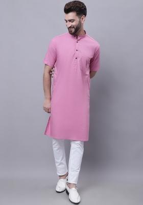 Pink Plain Pure Cotton Kurta For Men