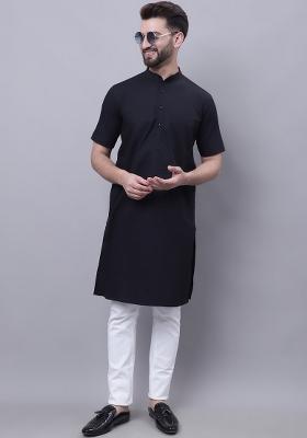 Black Plain Pure Cotton Kurta For Men