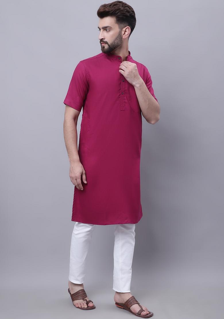 Maroon Plain Pure Cotton Kurta For Men