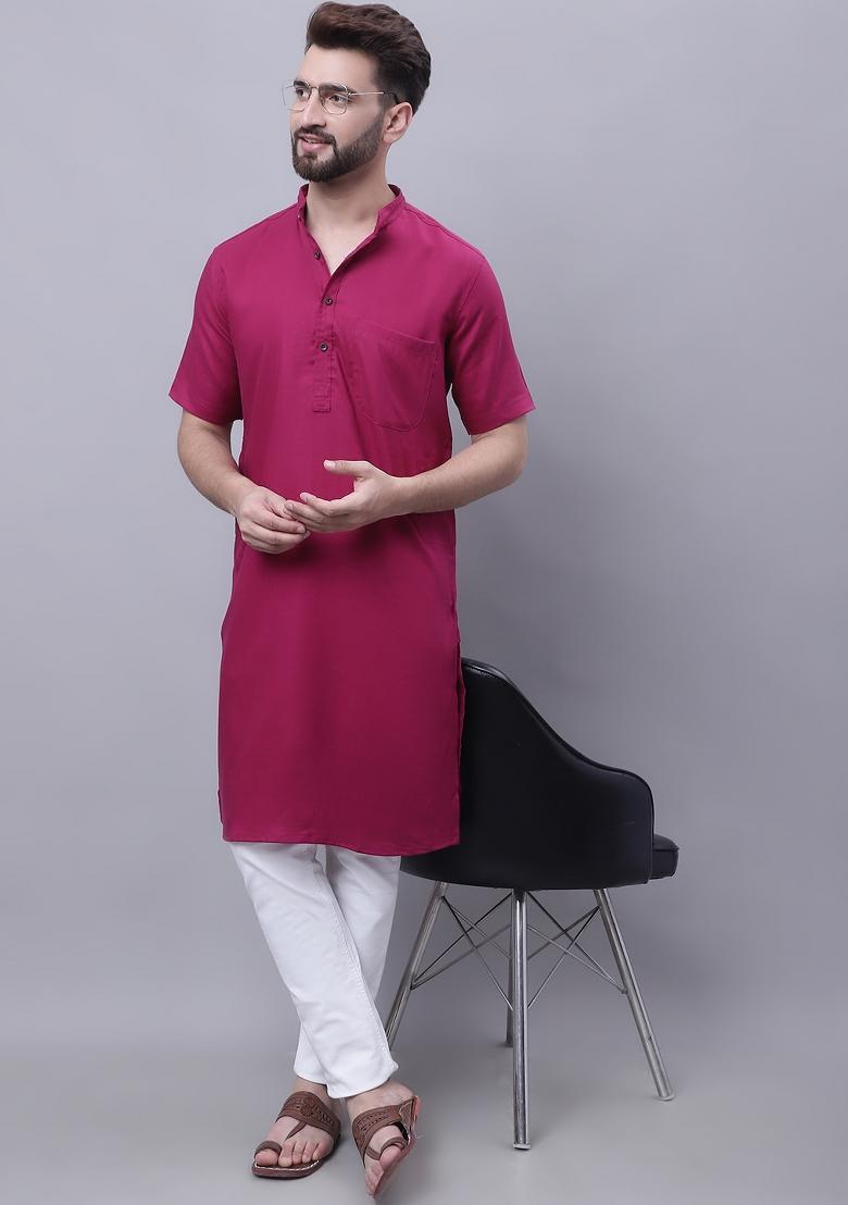Maroon Plain Pure Cotton Kurta For Men