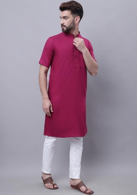Maroon Plain Pure Cotton Kurta For Men