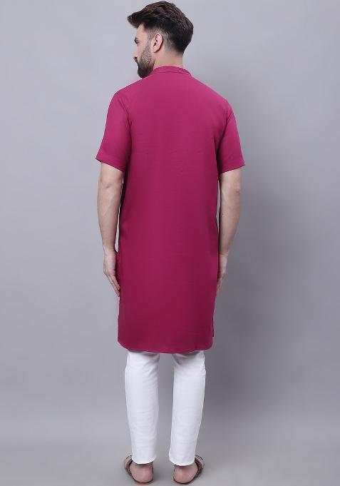 Maroon Plain Pure Cotton Kurta For Men