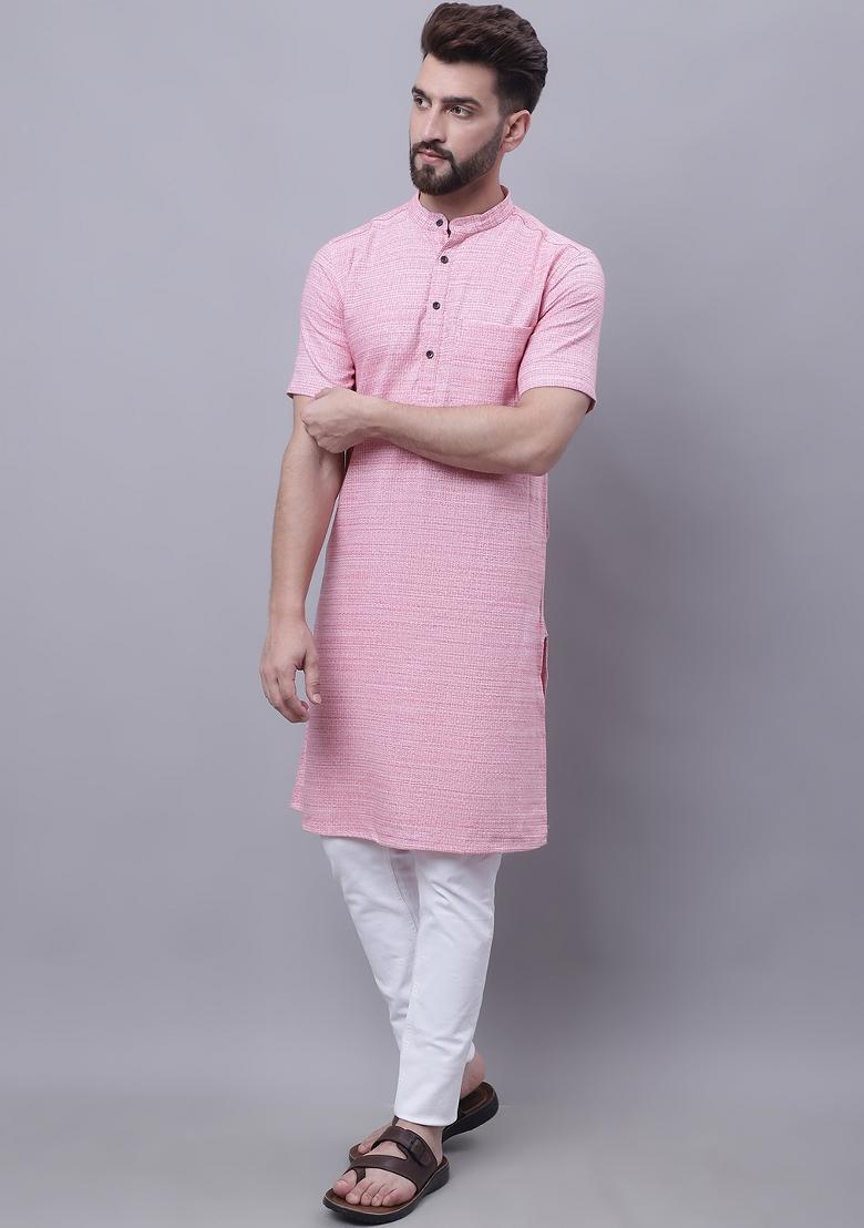 Red Plain Pure Cotton Kurta For Men