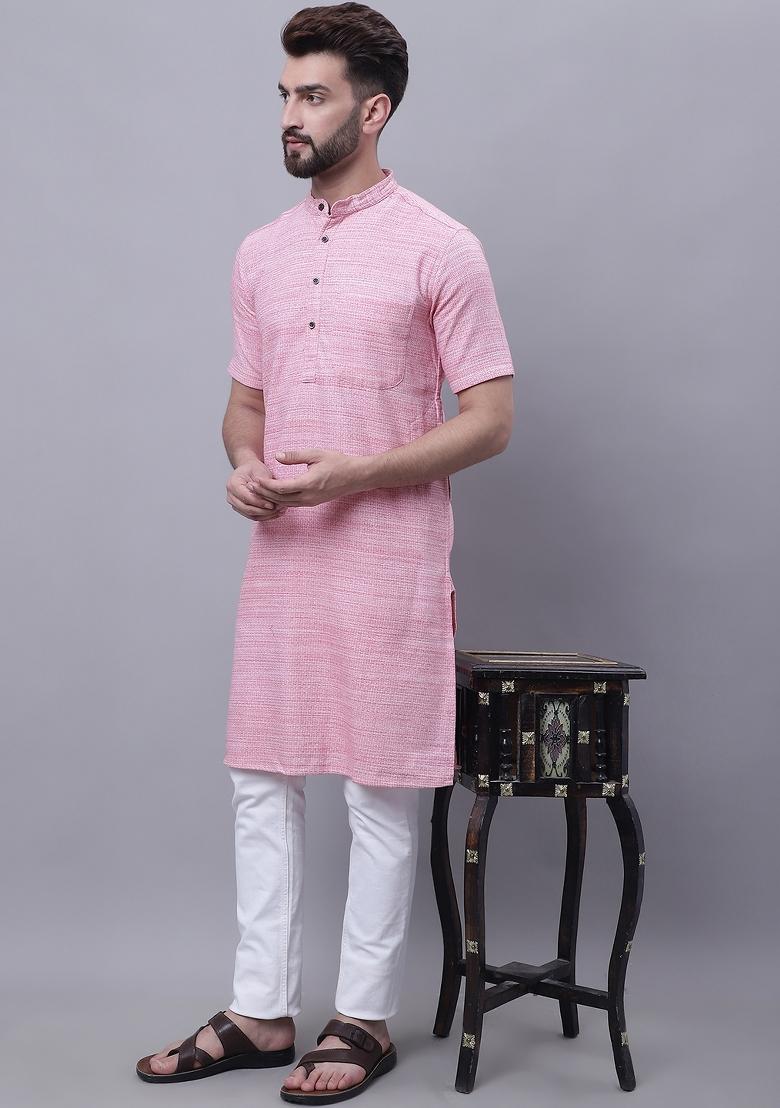 Red Plain Pure Cotton Kurta For Men