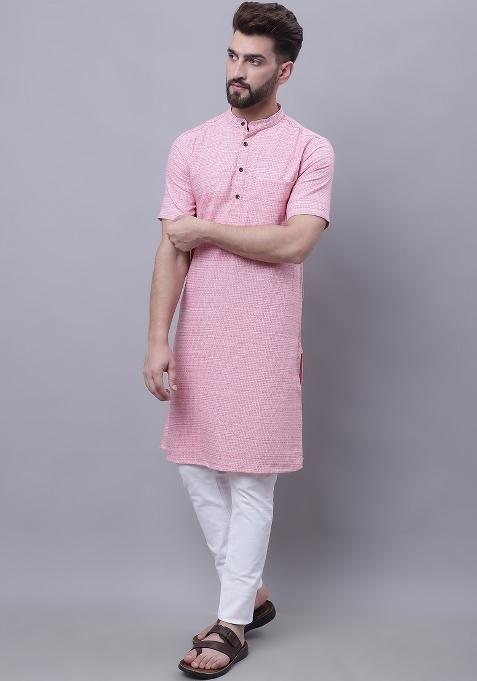 Red Plain Pure Cotton Kurta For Men