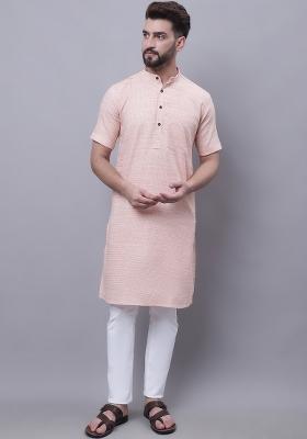Peach Plain Pure Cotton Kurta For Men