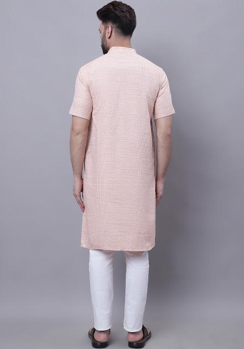 Peach Plain Pure Cotton Kurta For Men