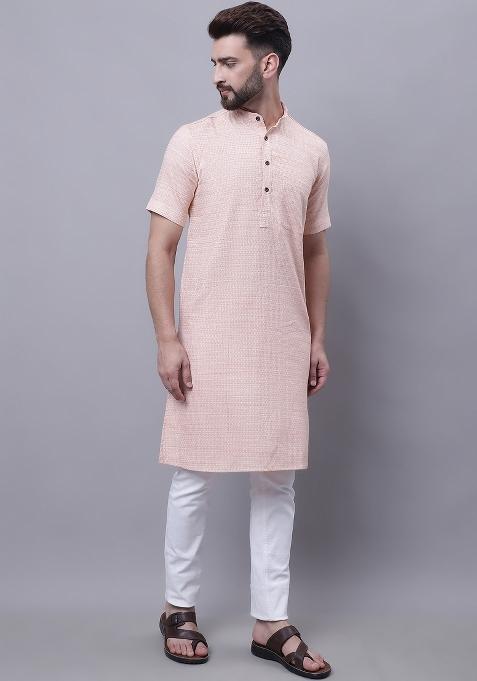 Peach Plain Pure Cotton Kurta For Men