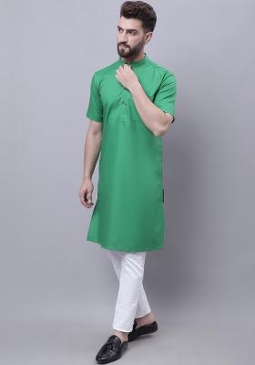 Green Plain Pure Cotton Kurta For Men