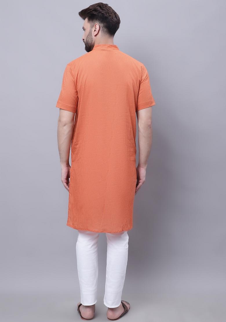 Rust Brown Plain Pure Cotton Kurta For Men
