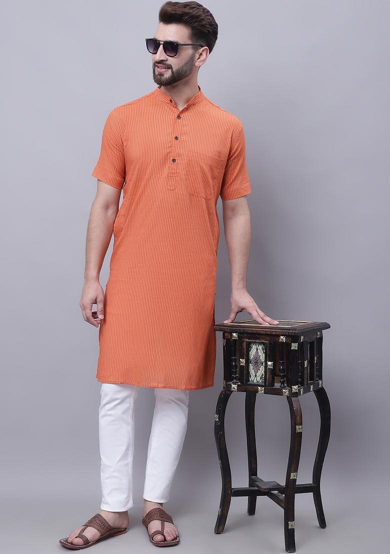 Rust Brown Plain Pure Cotton Kurta For Men