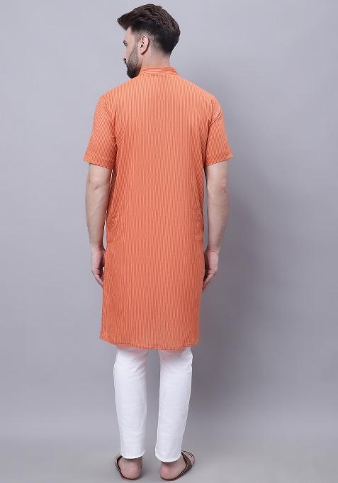 Rust Brown Plain Pure Cotton Kurta For Men