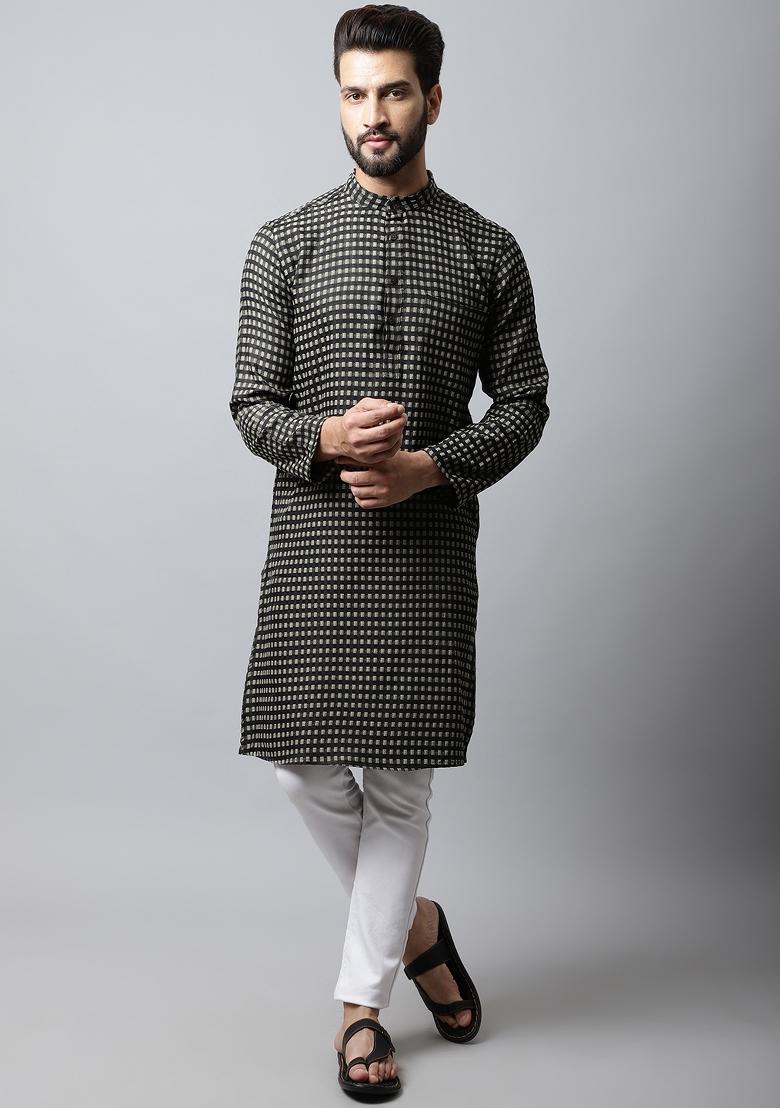 Brown Plain Pure Cotton Kurta For Men