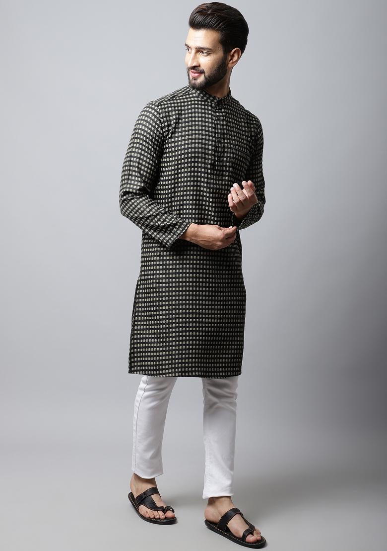 Brown Plain Pure Cotton Kurta For Men