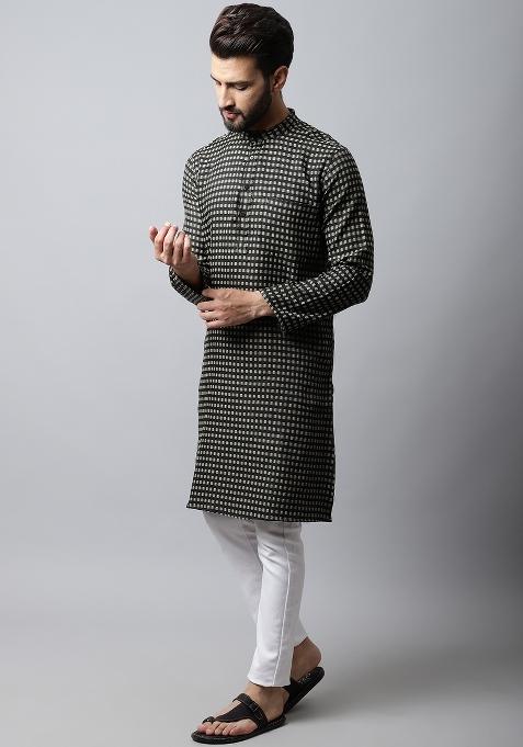 Brown Plain Pure Cotton Kurta For Men