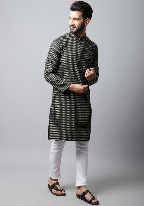 Brown Plain Pure Cotton Kurta For Men