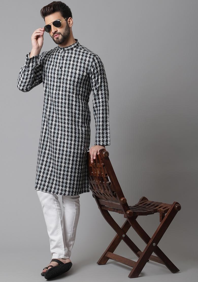 Multi Plain Pure Cotton Kurta For Men - Indya