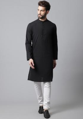 Black Plain Pure Cotton Kurta For Men