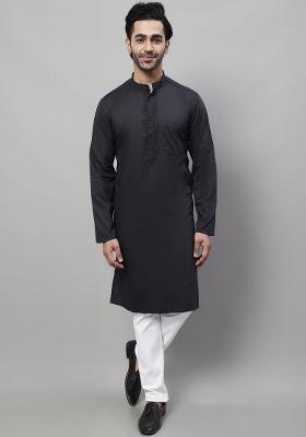 Black Plain Pure Cotton Kurta For Men