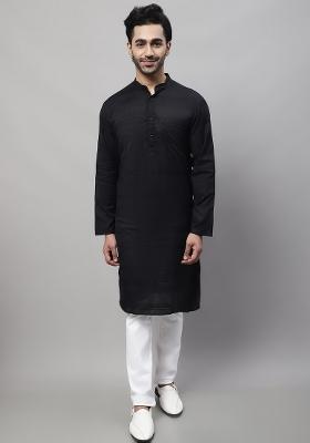 Black Plain Pure Cotton Kurta For Men