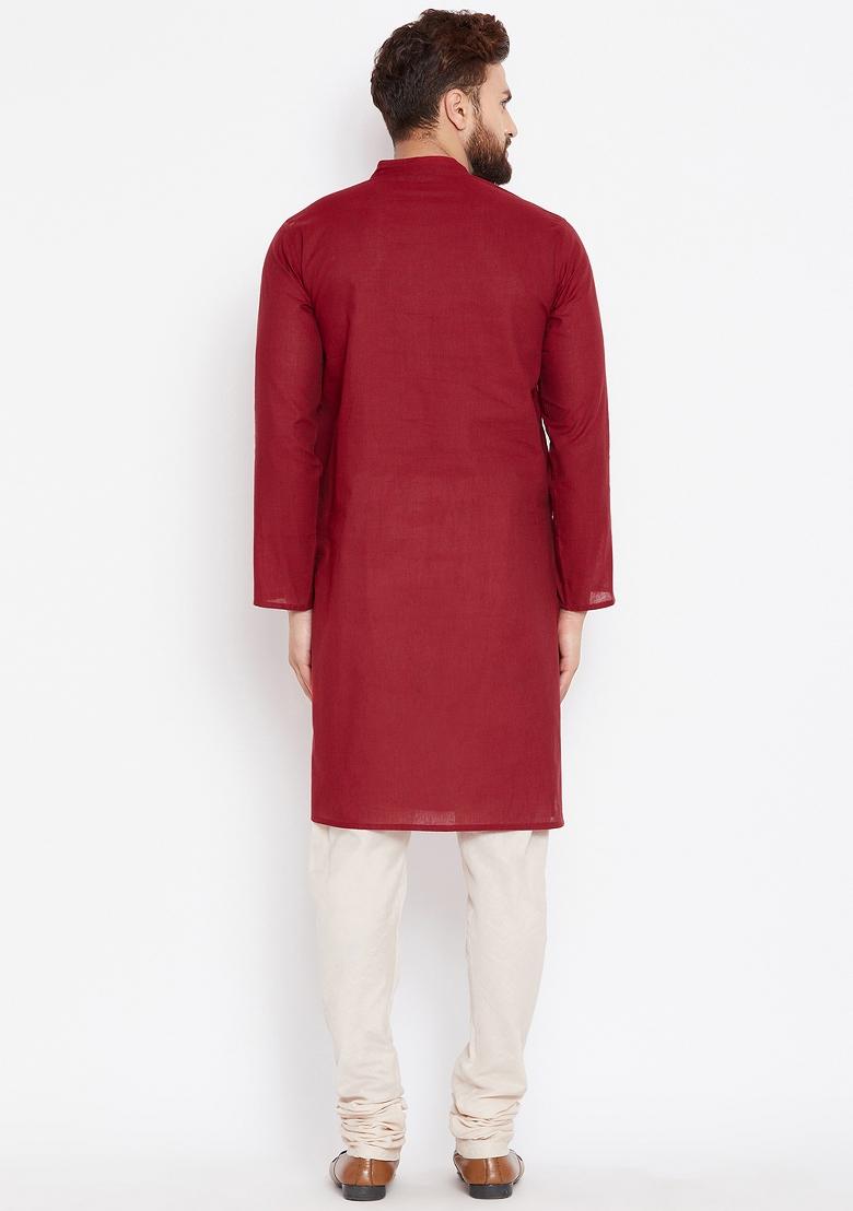 Maroon Plain Pure Cotton Kurta For Men
