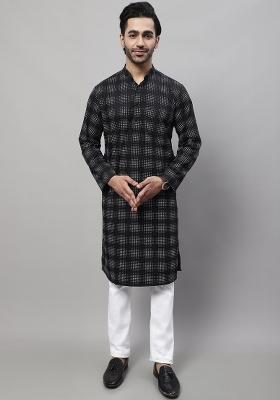 Black Plain Pure Cotton Kurta For Men