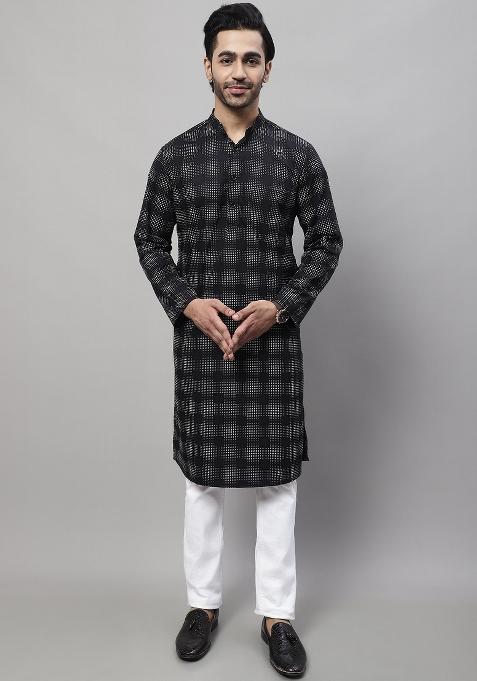 Black Plain Pure Cotton Kurta For Men