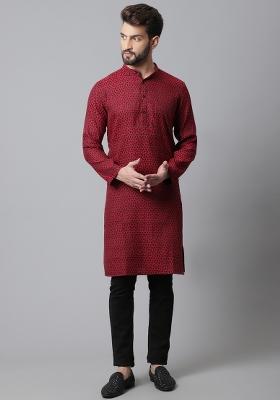 Maroon Plain Pure Cotton Kurta For Men