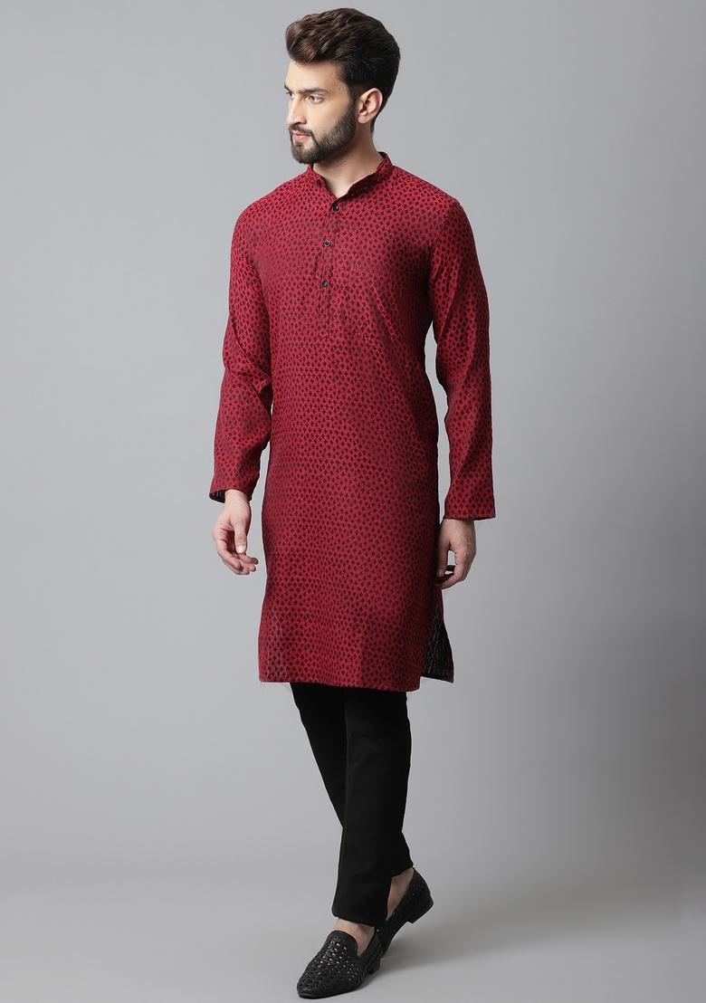 Maroon Plain Pure Cotton Kurta For Men