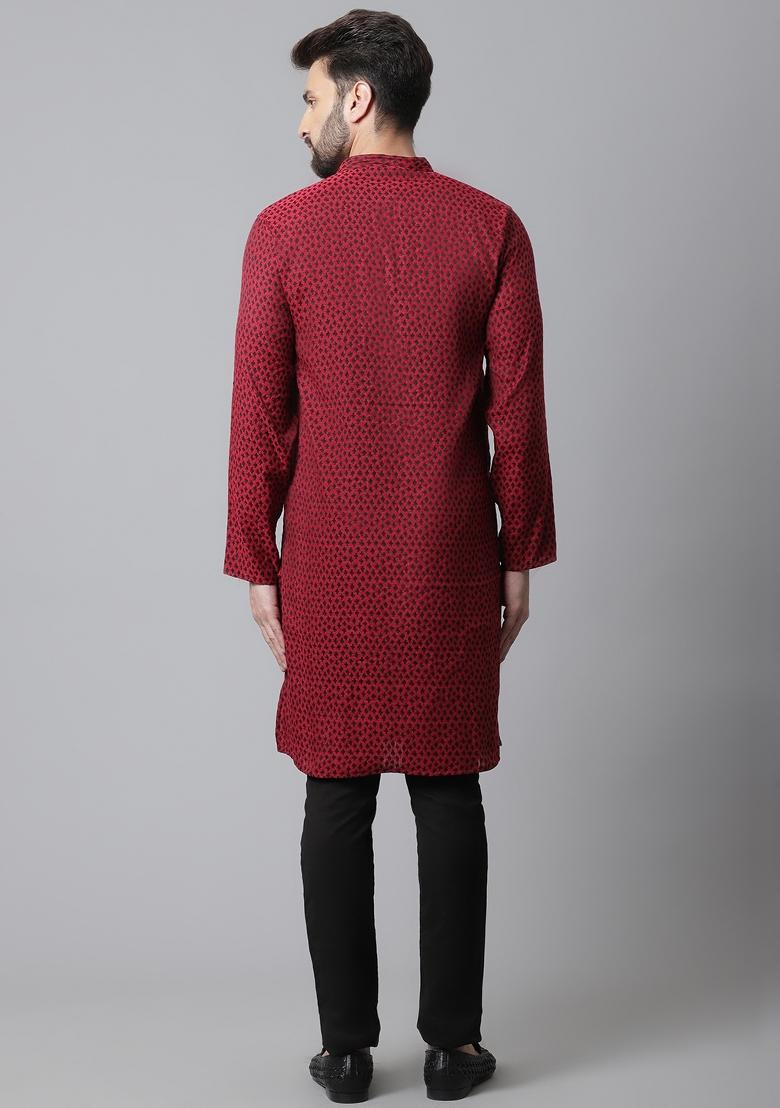 Maroon Plain Pure Cotton Kurta For Men